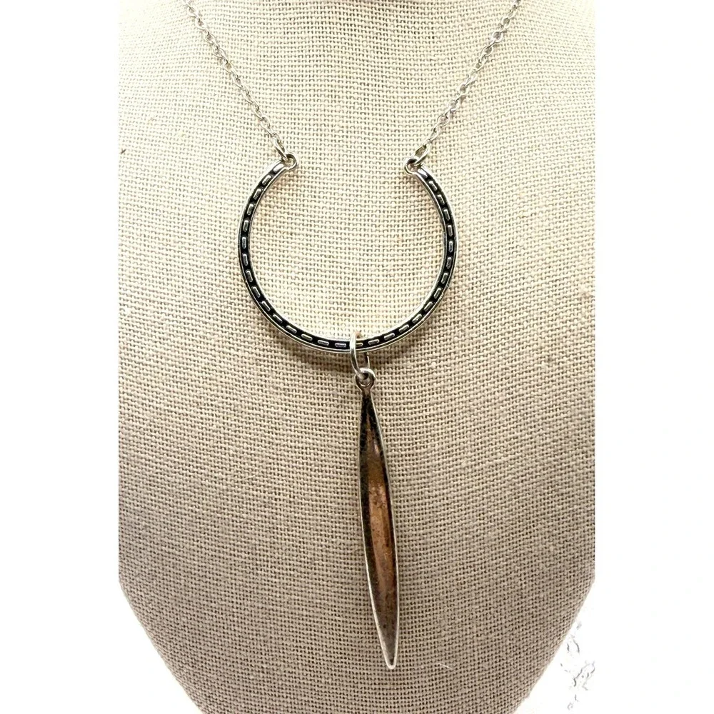 Long Silver Spike Pendant Station Chain‎ Necklace Smoky Beads